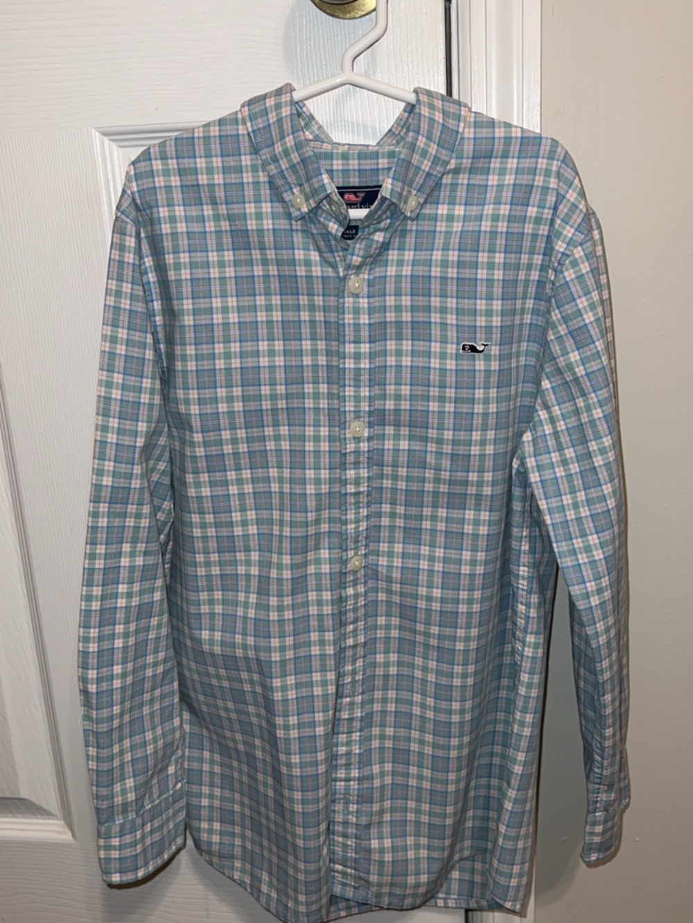 Vineyard Vines Boy’s Light Blue and White Plaid Button-Down Shirt
